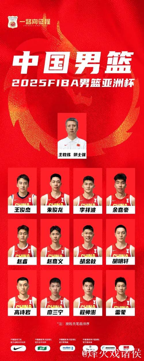 中国男篮公布世预赛名单 延续亚洲杯主要阵容